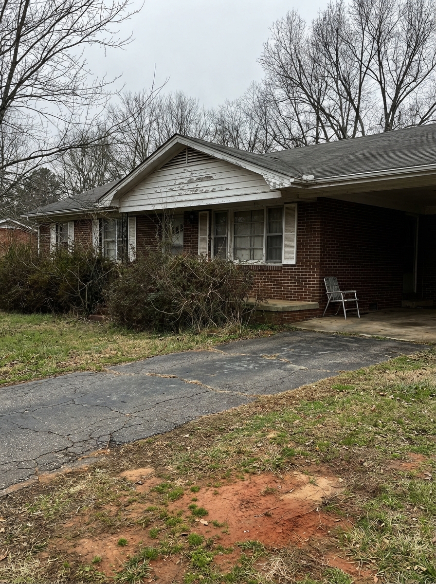 Vacant rental property in North Carolina after tenant eviction showing wear and deferred maintenance